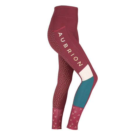 Shires Aubrion Eastcote Full Grip Girls Riding Tights #colour_wine