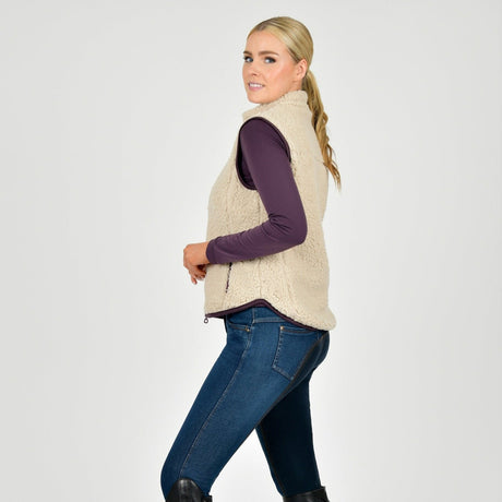 Dublin Ladies Thea Teddy Vest #colour_natural-fur-plum-perfect-trim