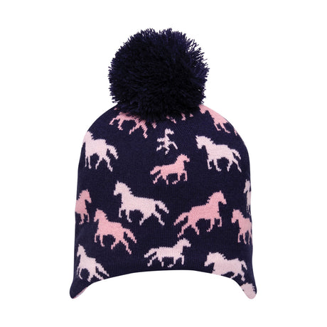 Hy Equestrian Flaine Children's Bobble Hat #colour_navy-pink