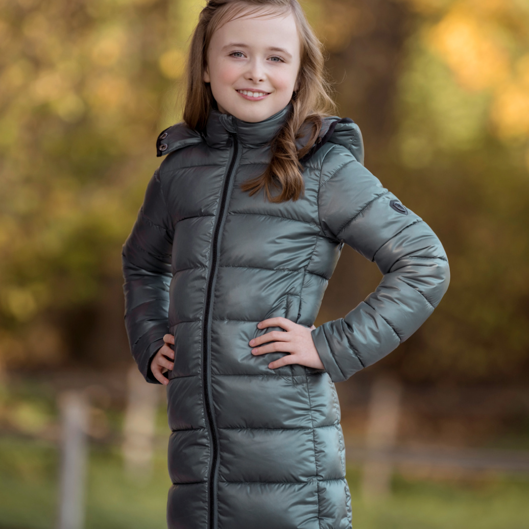 Covalliero Childrens Quilted Long Coat #colour_jade-green