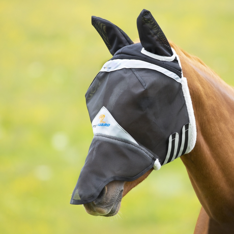 Shires FlyGuard Pro Durable Field Fly Mask With Nose & Ears #colour_black