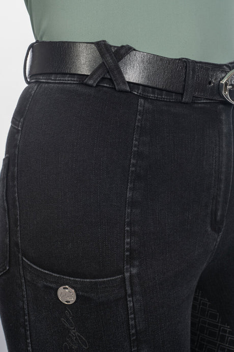 HKM Ladies Full Seat Riding Breeches -Harbour Island Denim #colour_black