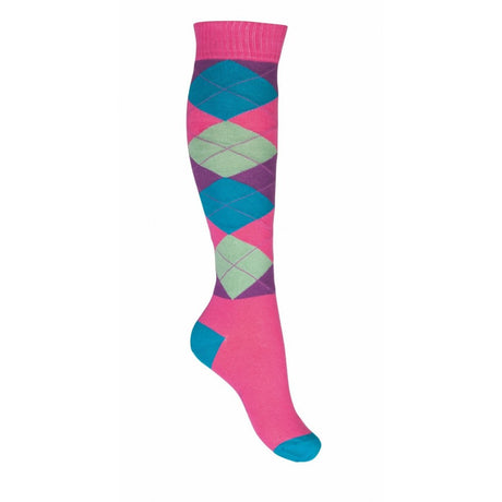 HKM Riding socks -Karo Happy- #colour_pink-turquoise-checkered