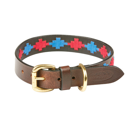 Weatherbeeta Polo Leather Dog Collar #colour_beaufort-brown-pink-blue