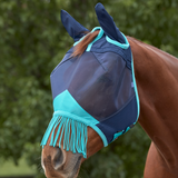 Weatherbeeta ComfiTec Deluxe Fine Mesh Mask With Ears & Tassels #colour_navy-turquoise