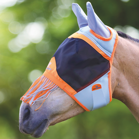Shires FlyGuard Pro Air Motion Fly Mask With Ears & Fringe #colour_orange