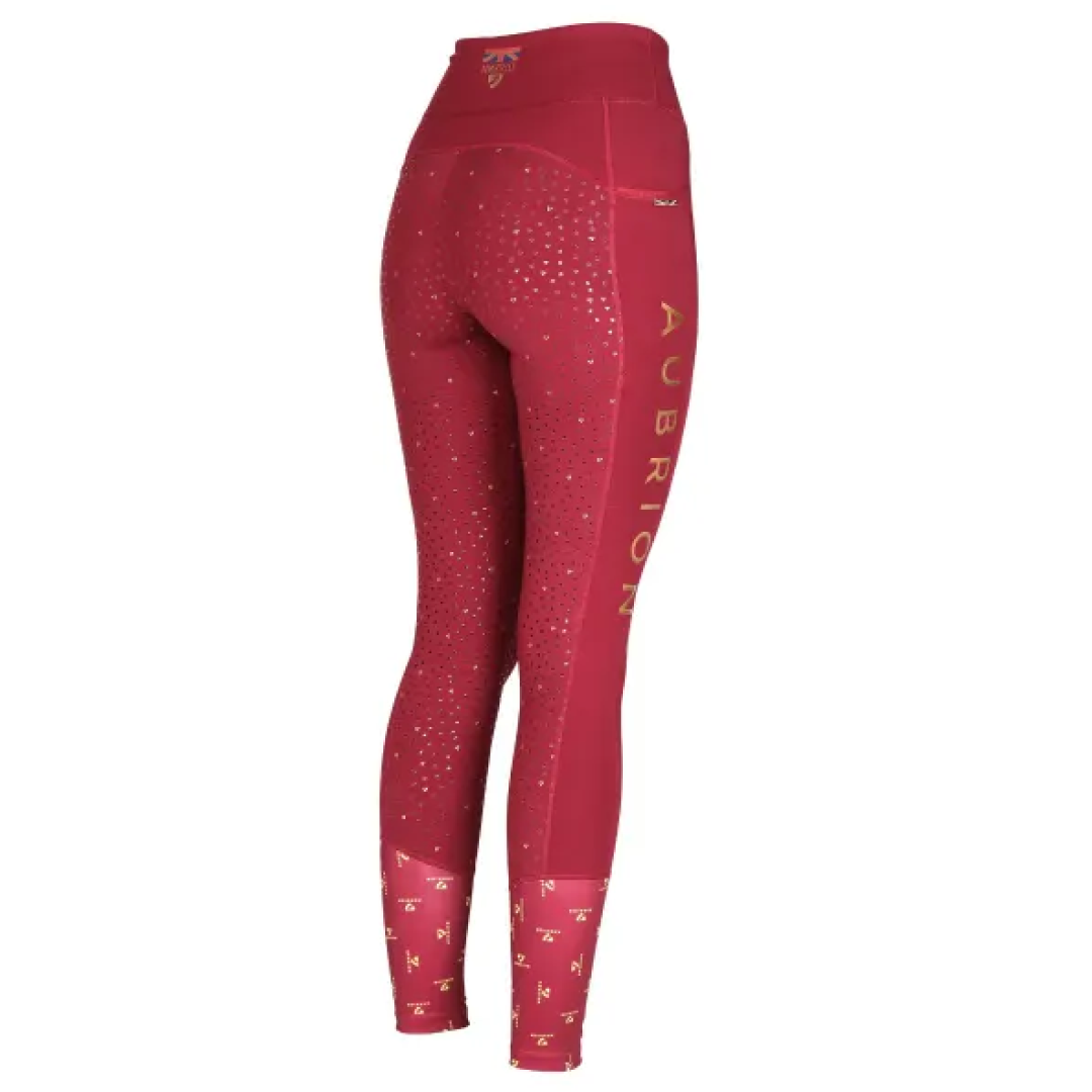 Shires Aubrion Team Girls Riding Tights #colour_burgundy