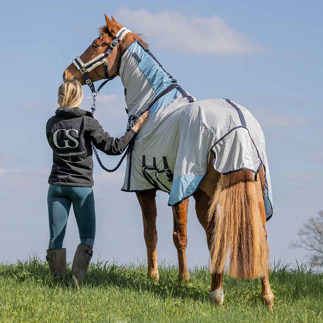 GS Equestrian Combo Fly Rug #colour_silver-blue