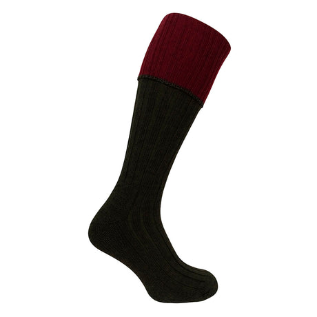 Hoggs of Fife Contrast Turnover Top Socks #colour_dark-green-burgundy
