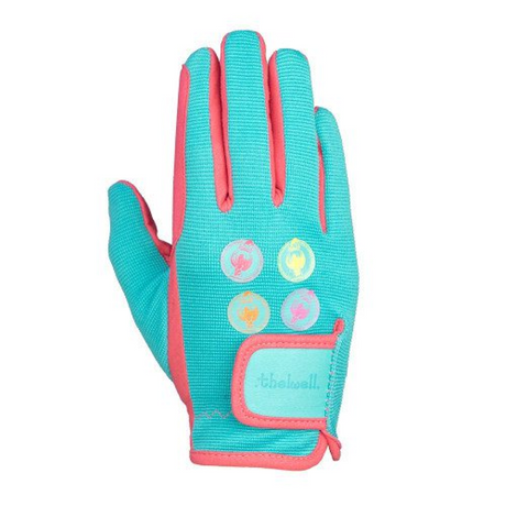 Hy Equestrian Thelwell Collection All Rounder Children's Riding Gloves#colour_aquarius-pink-teal