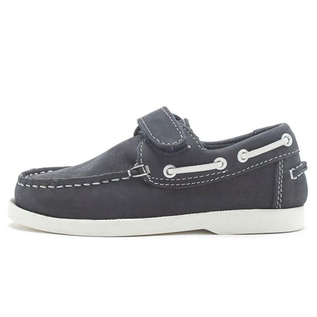 Chatham Oliver Kids Velcro Boat Shoes#colour_navy