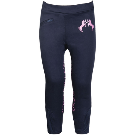 HKM Pink Pony Silicone Knee Patch Riding Breeches #colour_deep-blue