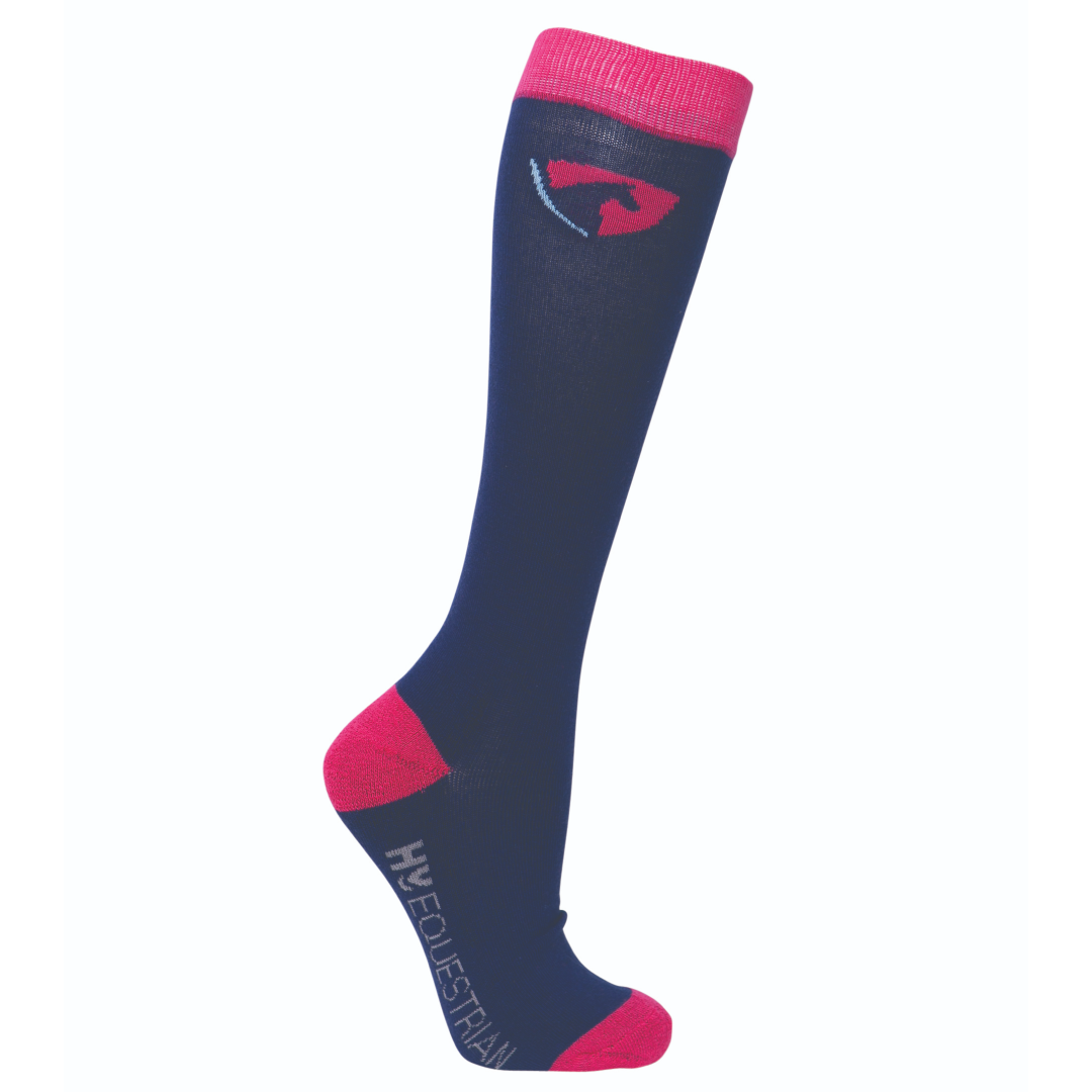 Hy Equestrian DynaForce Childen's Socks - Pack of 3 #colour_raspberry-navy