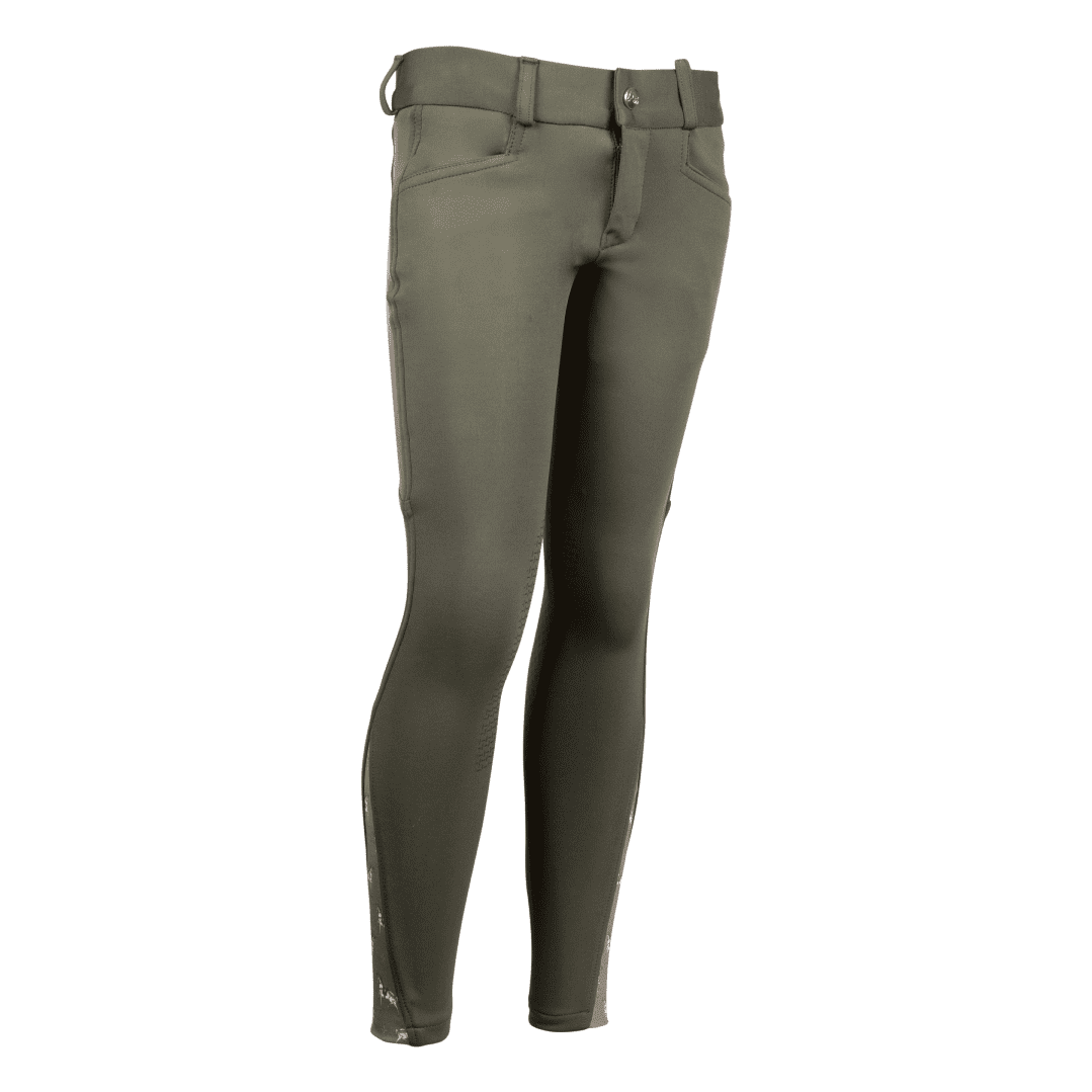 HKM Allure Cheval Silicone Knee Patch Riding Breeches #colour_olive-green