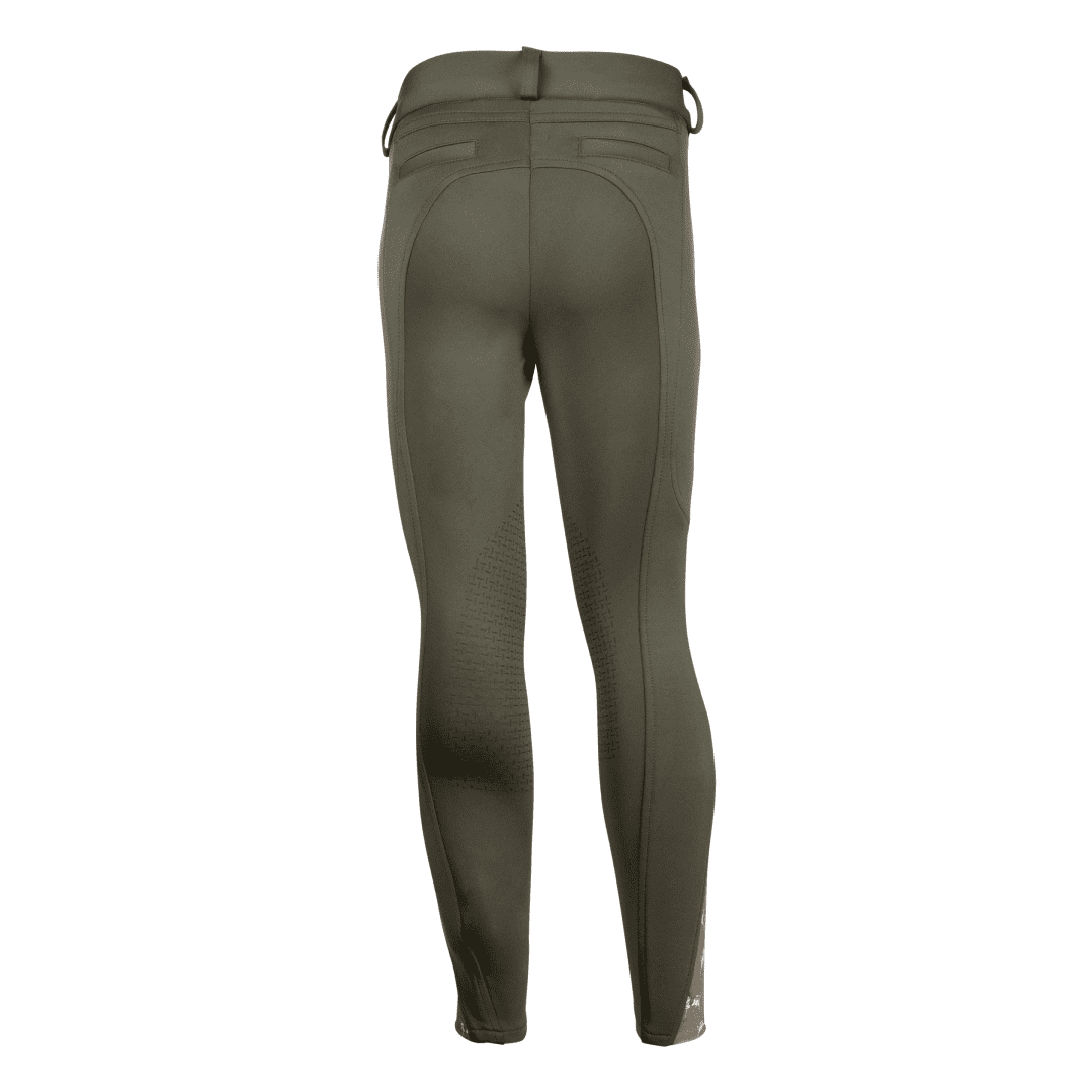 HKM Allure Cheval Silicone Knee Patch Riding Breeches #colour_olive-green