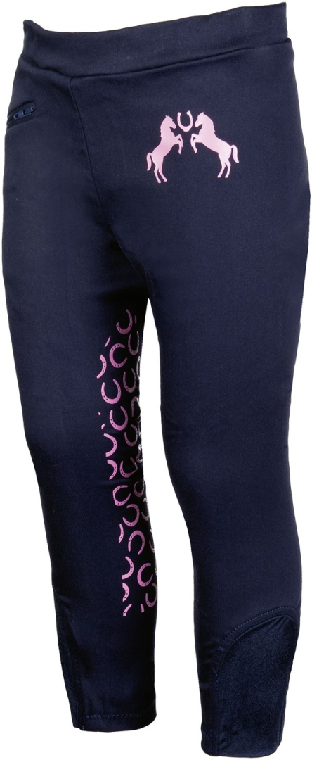HKM Pink Pony Silicone Knee Patch Riding Breeches #colour_deep-blue