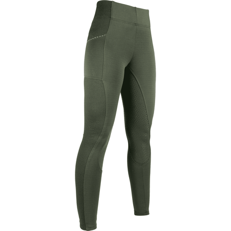 HKM Mesh Style Silicone Full Seat Riding Leggings #colour_olive-green