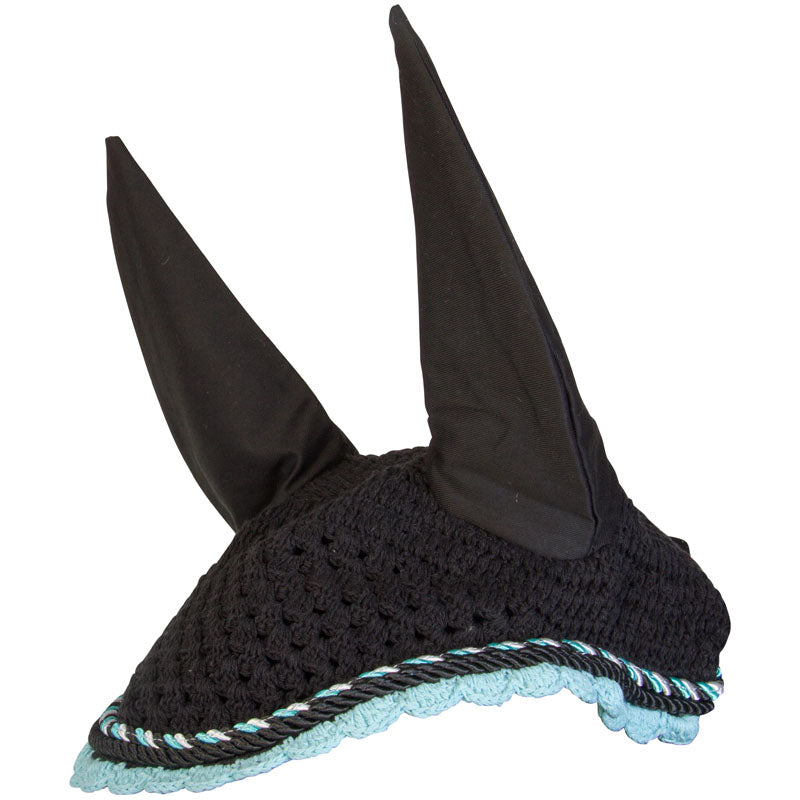 Imperial Riding Luxury Italy Fly Net With Ears #colour_black-aquamarine